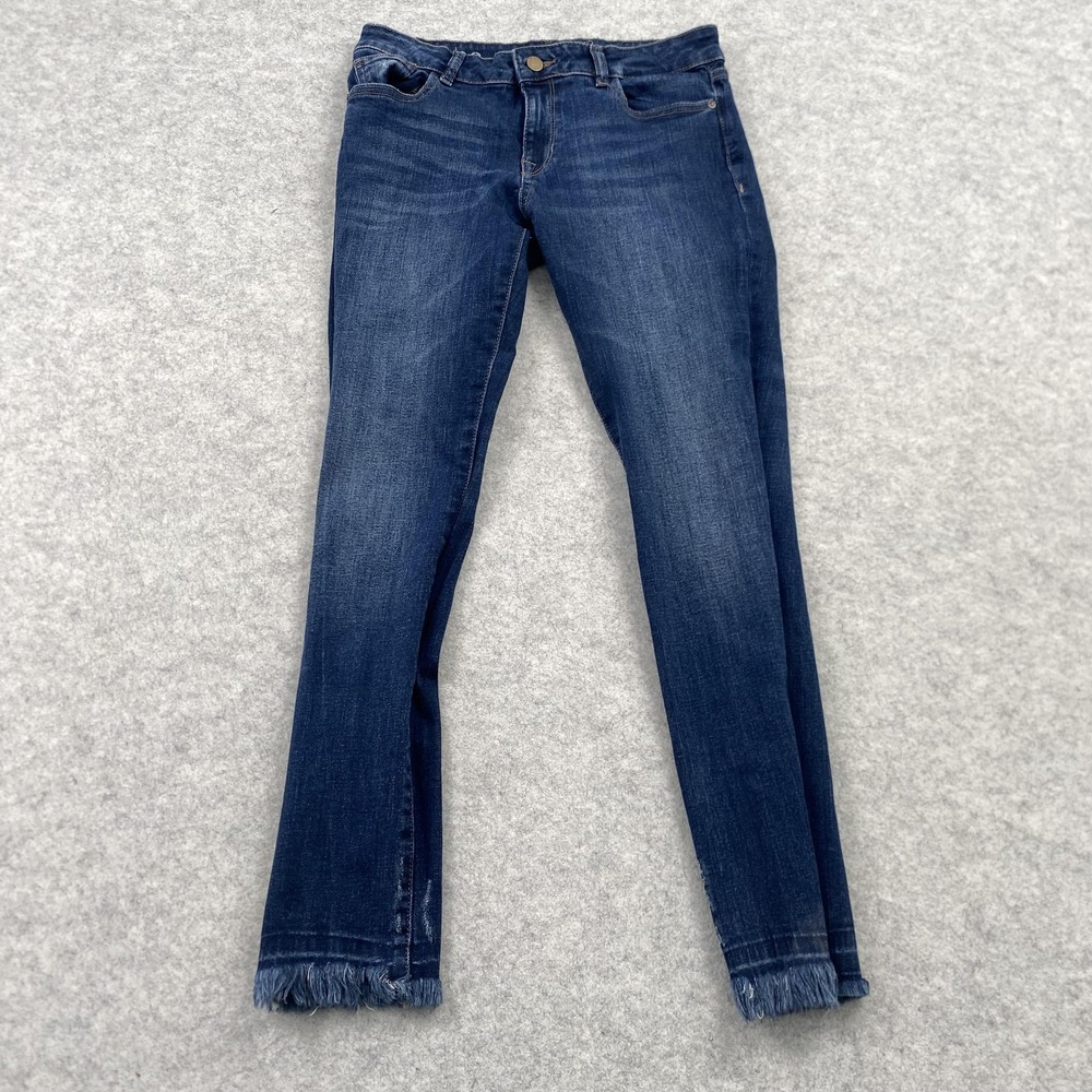 DL1961 Margaux Instasculpt Ankle Skinny Jeans Womens 28 (29x27) Blue Fringe Hem